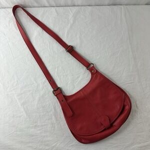 Dorse In Pelle Italian Leather Besace Style Red Crossbody Handbag Messenger Flap